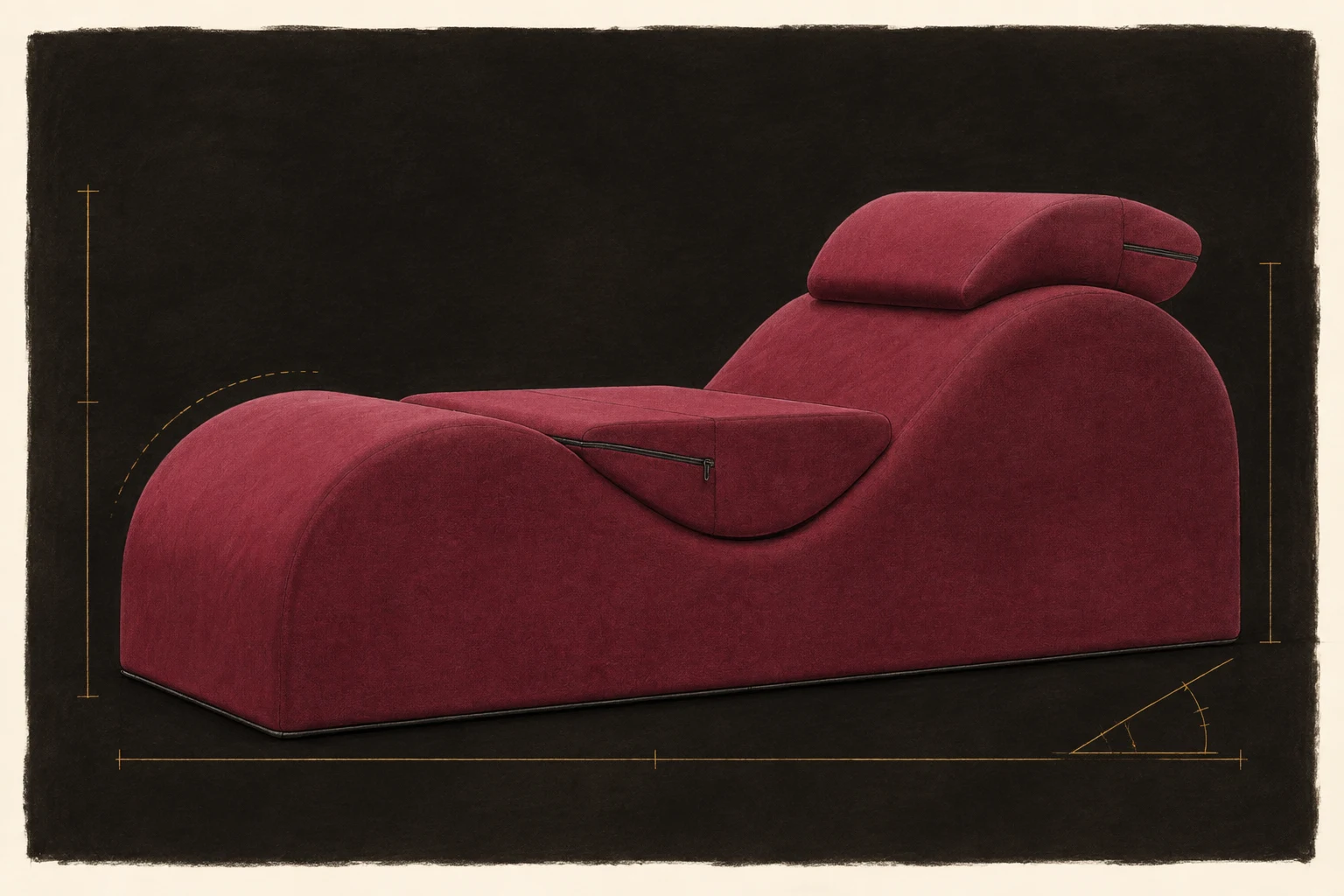 Liberator Esse Review: The Discreet, Upholstered Chaise That Hides in Plain Sight: hand-drawn product specimen